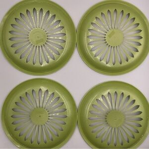 4 Piece Set Vintage Picnic Cookout Paper Plate Holders Green 1970s 10” BBQ